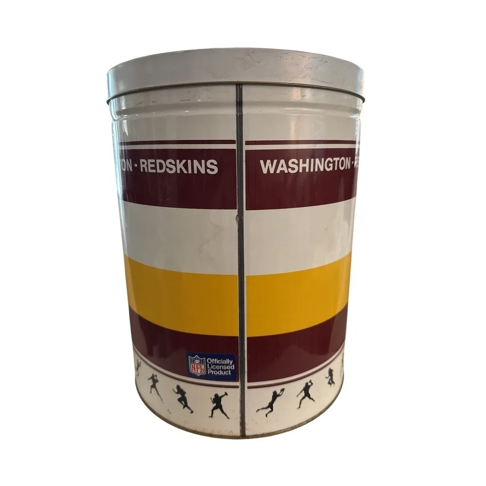 Washington Redskins Old Popcorn Container Empty Metal Trash Can With Lid 12.75